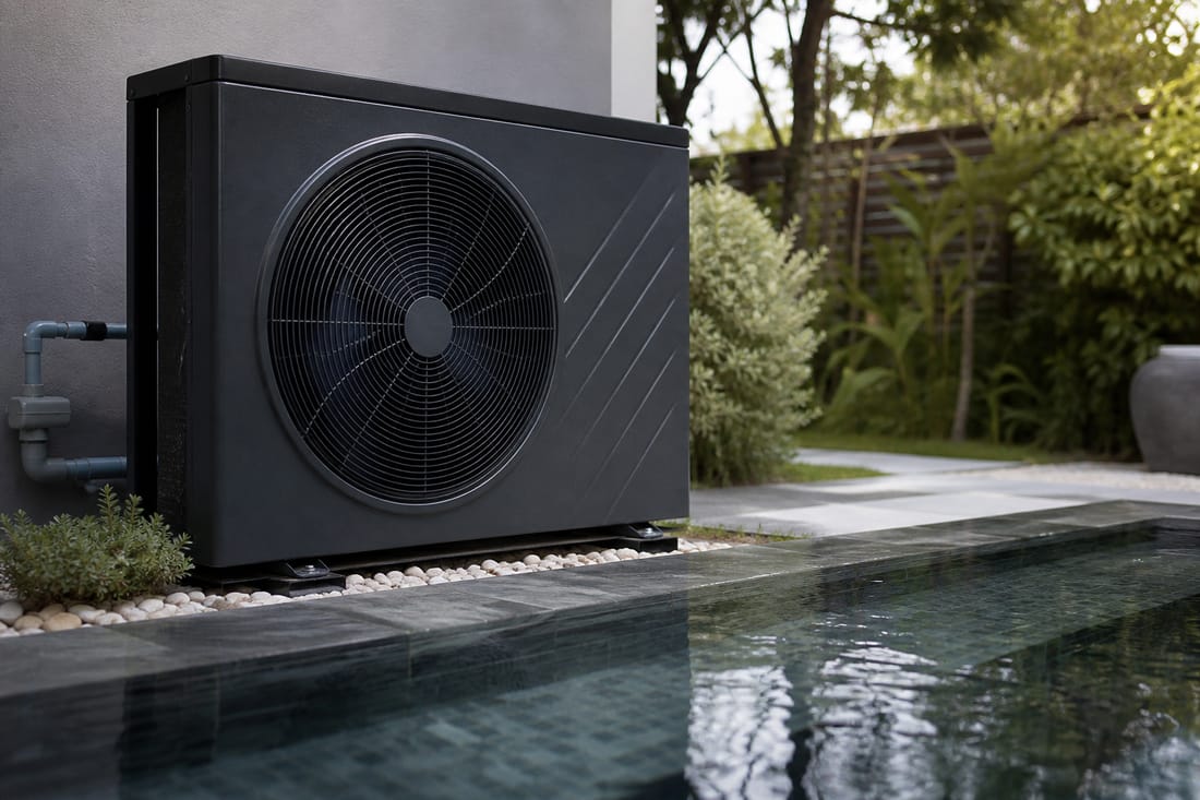 Beispiel: Pool-Wärmepumpe im Garten